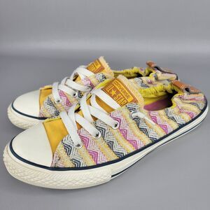 Converse Juniors Sneakers Aztec Striped Pattern Adjustable Heel Pink Yellow 5.5
